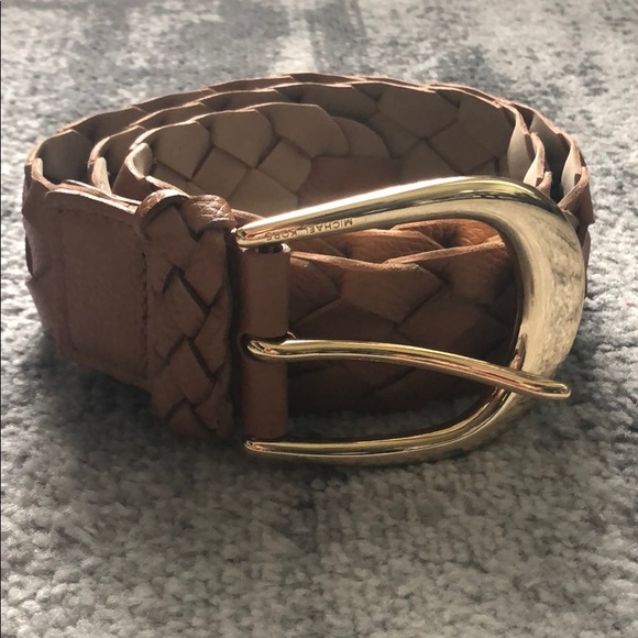 Michael Kors Braided Leather Belt w/ Gold Buckle